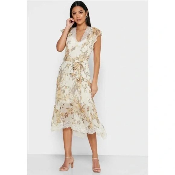 Reiss Dresses & Skirts - Reiss Emlin Floral Lace Yellow‎ Dress Wedding Garden Party Slip Dress Size 6